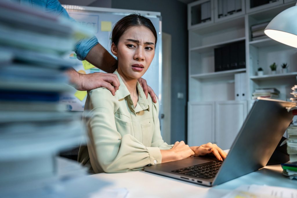 Flirtation and unwelcome sexually sexual harassment in office workplace.